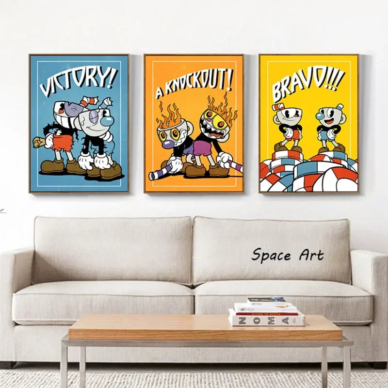 Classic Cuphead Game Characters Wall Art - Retro Anime Cartoon HD Canvas Print - Ideal for Home Living Room & Bedroom Decor