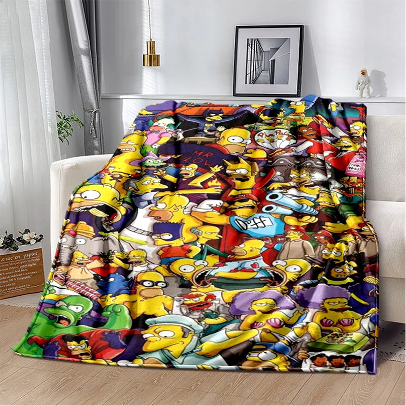 2025 New The Simpsons Cartoon Flannel Blanket - Soft, Comfortable Throw for Beds, Sofas, and Home - Perfect for Kids and Bedrooms