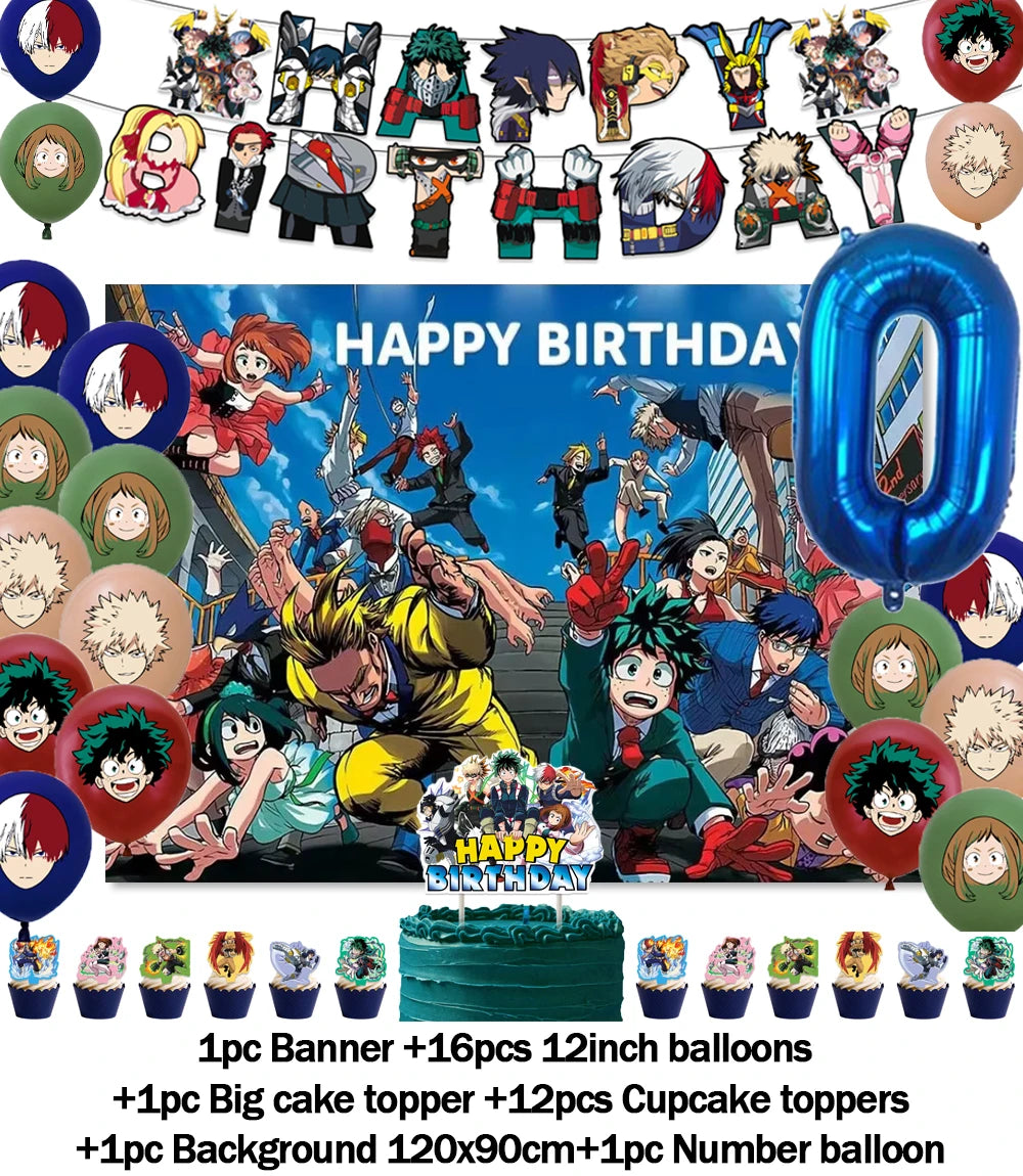 Hot Anime My Hero Academia Theme Kids Birthday Party Digital Balloon Banner Cake Topper Background Decoration Supplies