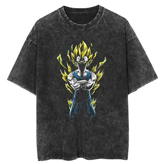 Dragon Ball Anime Graphic T-Shirt - Hip Hop Streetwear for Men - Washed Cotton, Oversized Summer Top - Vintage Style Short Sleeve Tee