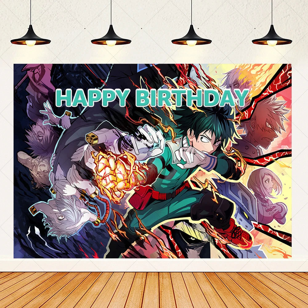 Hot Anime My Hero Academia Theme Kids Birthday Party Digital Balloon Banner Cake Topper Background Decoration Supplies