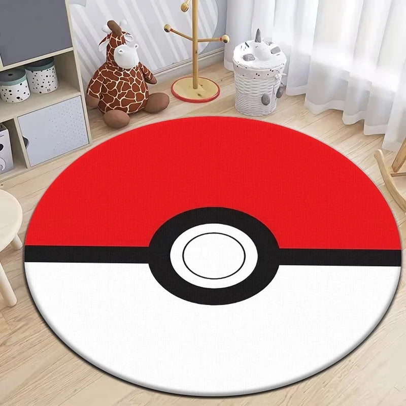 Pokémon Round Carpet - Cute Cartoon Printed Mat for Bedroom, Living Room, and Door - Retro Anime Area Rug for Picnic and Home Decor