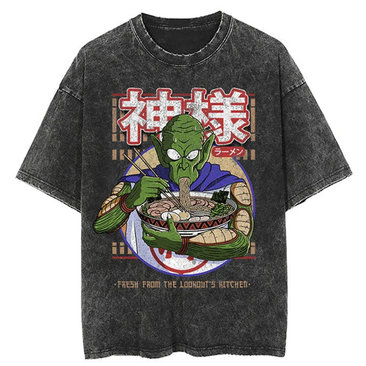 Dragon Ball Anime Graphic T-Shirt - Hip Hop Streetwear for Men - Washed Cotton, Oversized Summer Top - Vintage Style Short Sleeve Tee