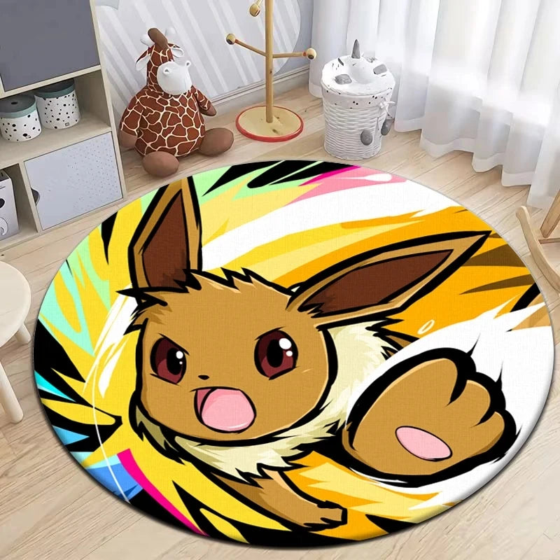 Pokémon Round Carpet - Cute Cartoon Printed Mat for Bedroom, Living Room, and Door - Retro Anime Area Rug for Picnic and Home Decor