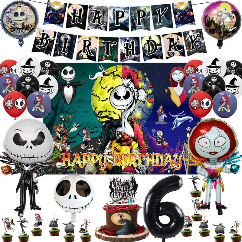 The Nightmare Before Christmas Party Supplies - Jack Skellington Theme Birthday Decorations - Includes Balloons, Banner, Tableware & Halloween Toys