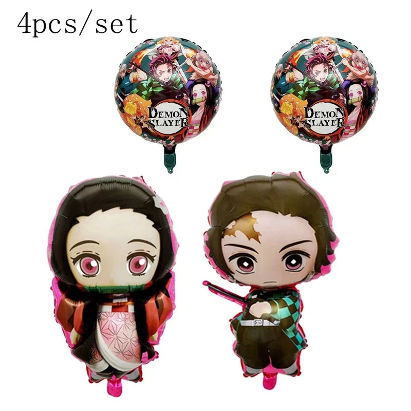 Demon Slayer Kimetsu No Yaiba Birthday Party Kit - Complete Tableware Supplies, Latex Balloons, Background Banner, Cake Topper & Toys