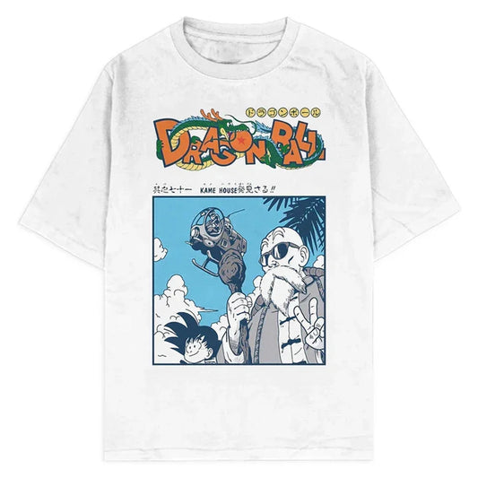 Dragon Ball Anime Graphic T-Shirt - Hip Hop Streetwear for Men - Washed Cotton, Oversized Summer Top - Vintage Style Short Sleeve Tee