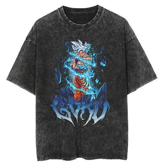 Dragon Ball Anime Graphic T-Shirt - Hip Hop Streetwear for Men - Washed Cotton, Oversized Summer Top - Vintage Style Short Sleeve Tee