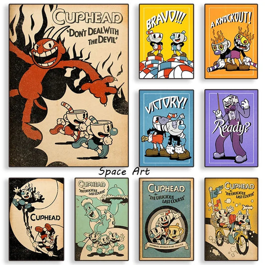 Classic Cuphead Game Characters Wall Art - Retro Anime Cartoon HD Canvas Print - Ideal for Home Living Room & Bedroom Decor