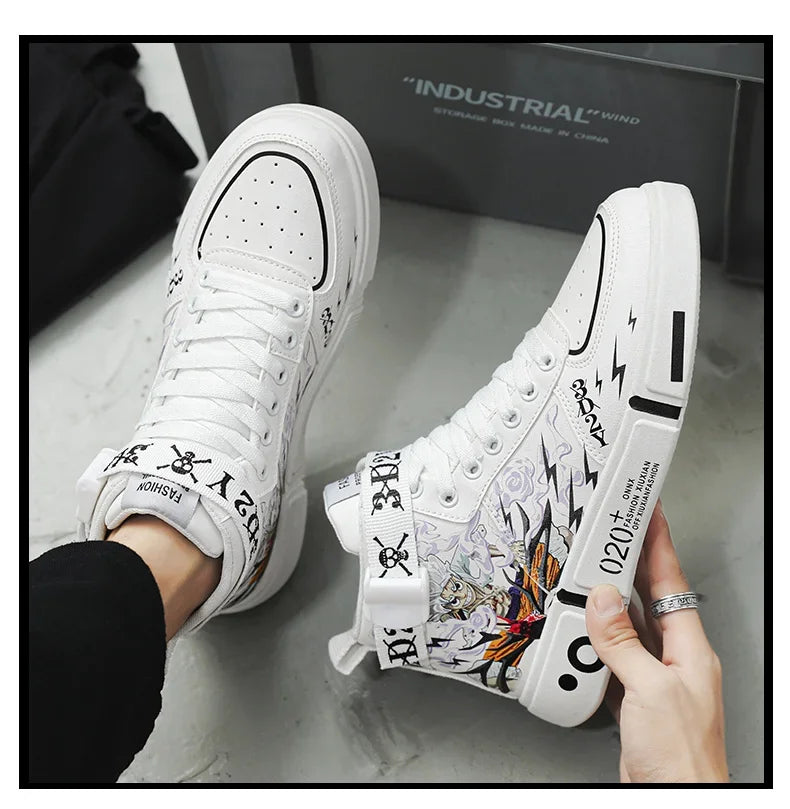 2024 Autumn One Piece High-Top Skateboard Shoes - Fashion White Casual Sneakers for Men & Women