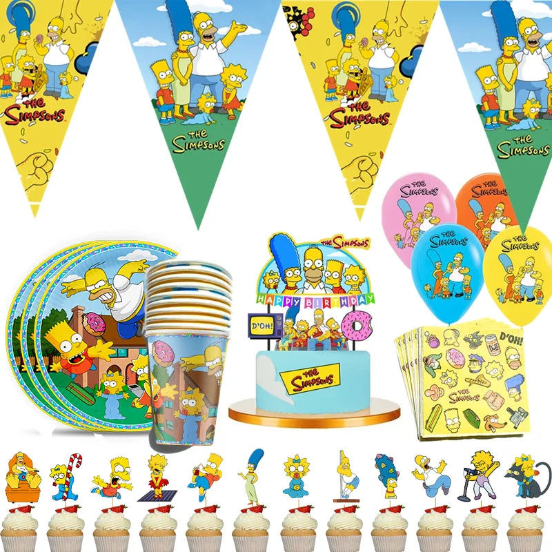 The Simpsons Party Supplies Set for Kids - Birthday Decorations with Disposable Tableware, Tablecloth, Cups, Plates