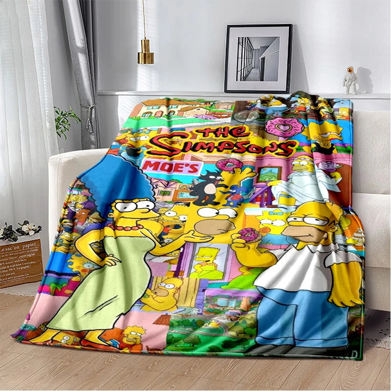 2025 New The Simpsons Cartoon Flannel Blanket - Soft, Comfortable Throw for Beds, Sofas, and Home - Perfect for Kids and Bedrooms