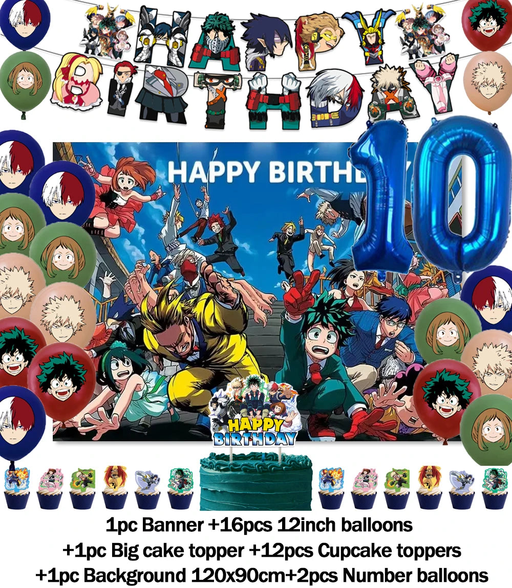 Hot Anime My Hero Academia Theme Kids Birthday Party Digital Balloon Banner Cake Topper Background Decoration Supplies