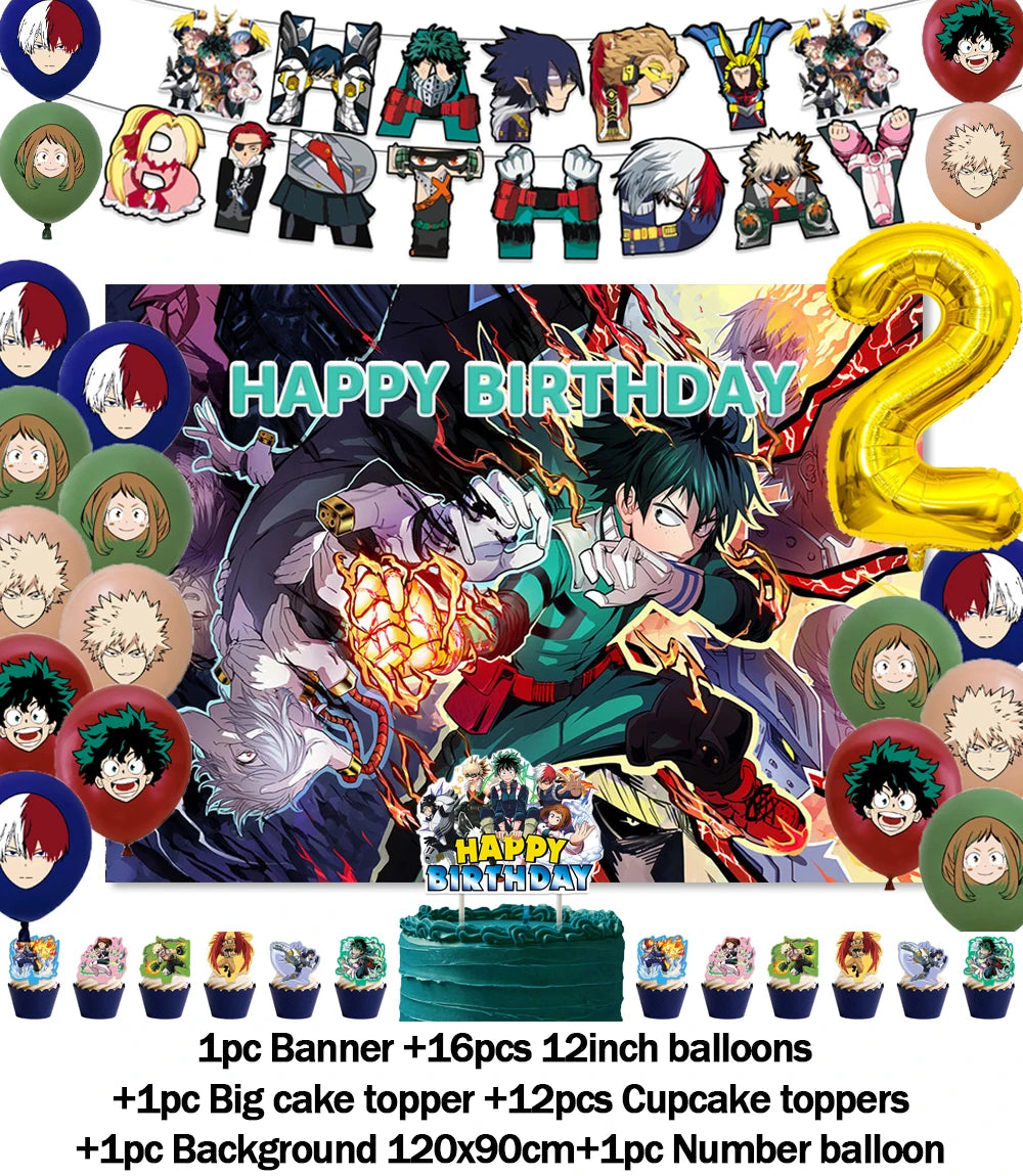 Hot Anime My Hero Academia Theme Kids Birthday Party Digital Balloon Banner Cake Topper Background Decoration Supplies