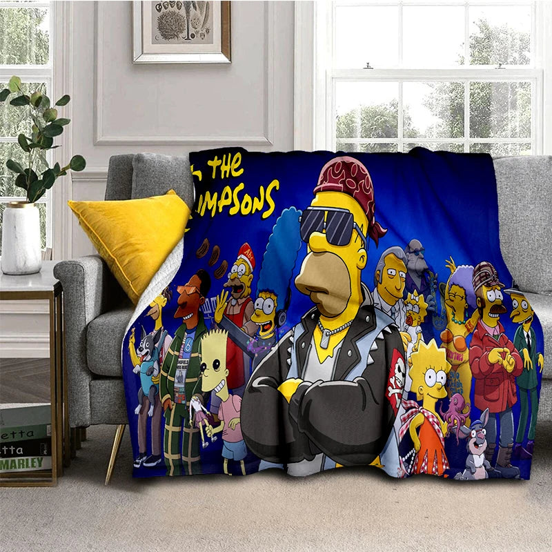 2025 New The Simpsons Cartoon Flannel Blanket - Soft, Comfortable Throw for Beds, Sofas, and Home - Perfect for Kids and Bedrooms