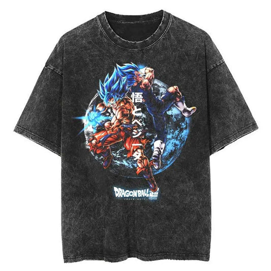 Dragon Ball Anime Graphic T-Shirt - Hip Hop Streetwear for Men - Washed Cotton, Oversized Summer Top - Vintage Style Short Sleeve Tee