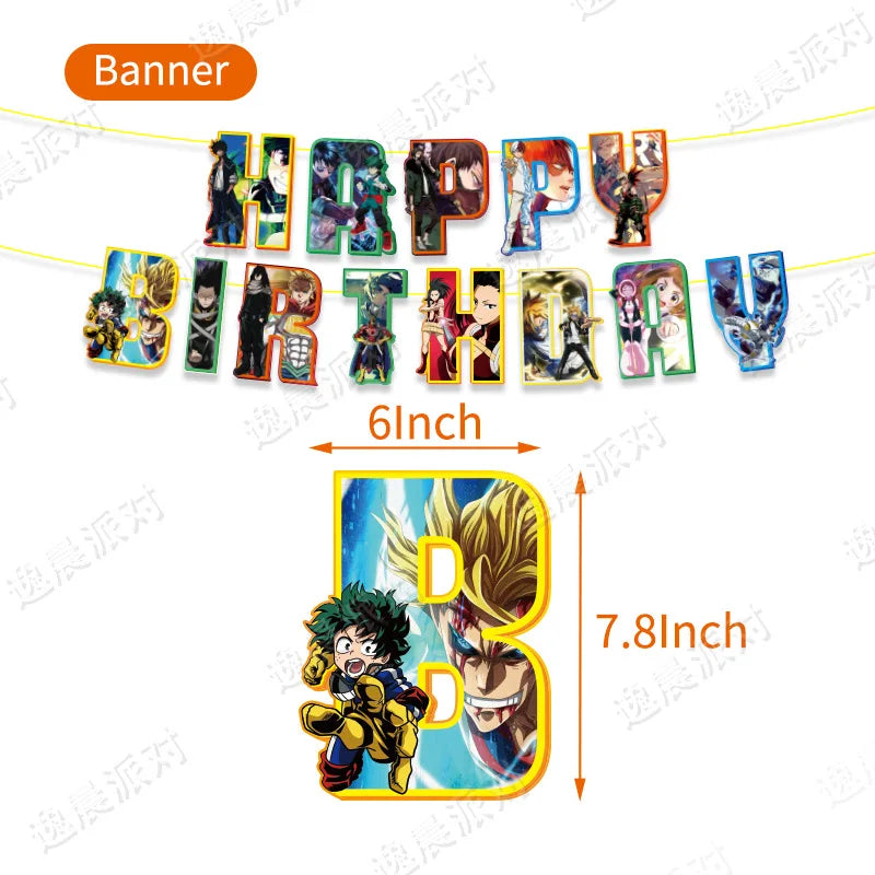 My Hero Academia Party Supplies Set - Includes Balloons, Flags, Cake Toppers - Birthday & Baby Shower Decorations - Kid-Friendly Anime Air Globos