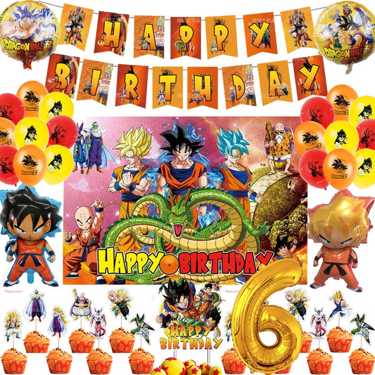 Anime Dragon Ball Birthday Party Decor Set - Includes Latex & Dragon Foil Balloons, Photo Backdrop Banner, Cake Topper - Perfect for Baby Showers & Celebrations