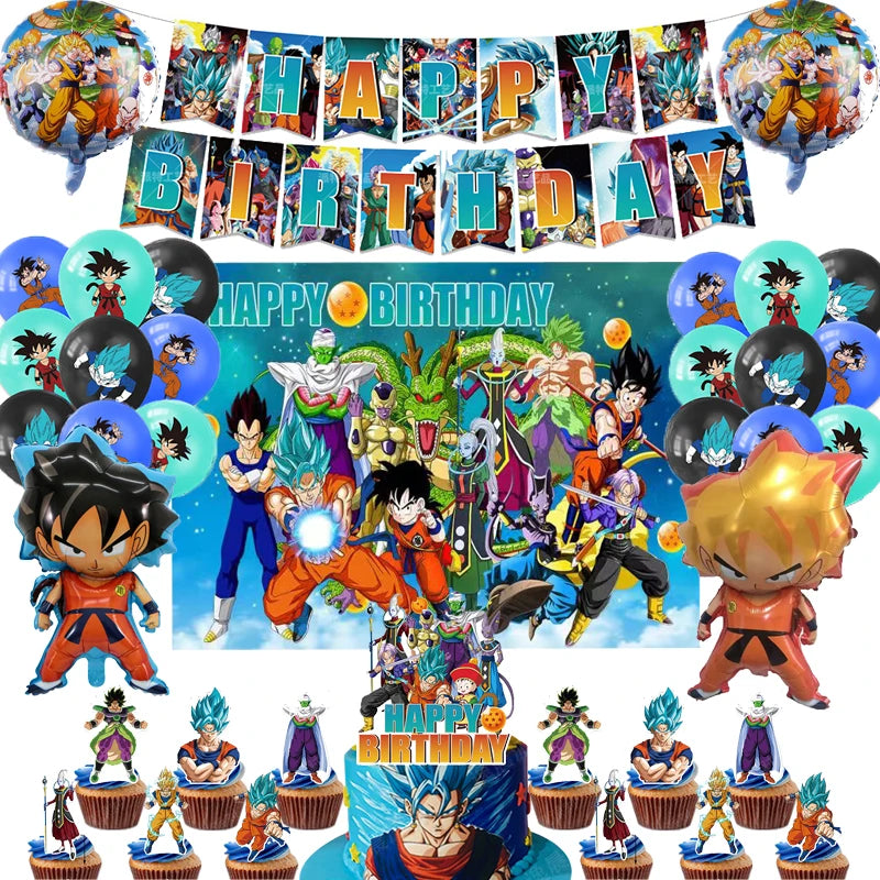 Anime Dragon Ball Birthday Party Decor Set - Includes Latex & Dragon Foil Balloons, Photo Backdrop Banner, Cake Topper - Perfect for Baby Showers & Celebrations