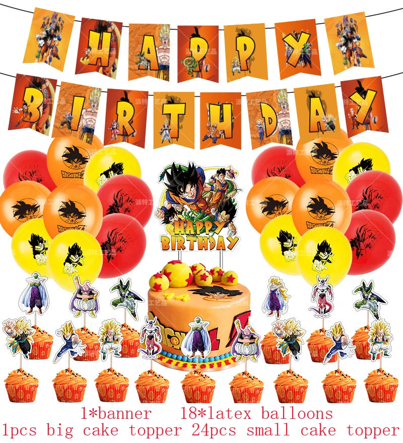 Anime Dragon Ball Birthday Party Decor Set - Includes Latex & Dragon Foil Balloons, Photo Backdrop Banner, Cake Topper - Perfect for Baby Showers & Celebrations