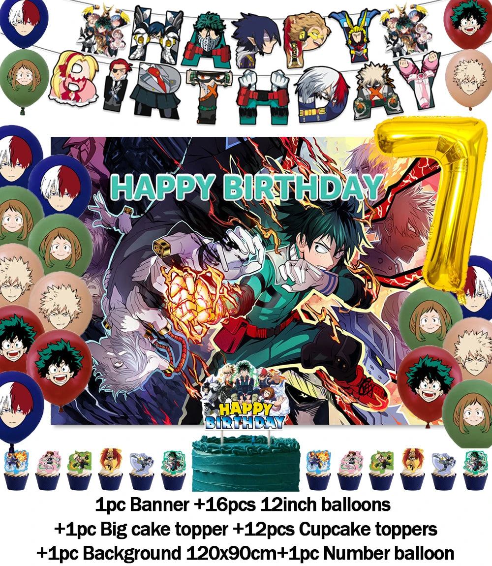 Hot Anime My Hero Academia Theme Kids Birthday Party Digital Balloon Banner Cake Topper Background Decoration Supplies