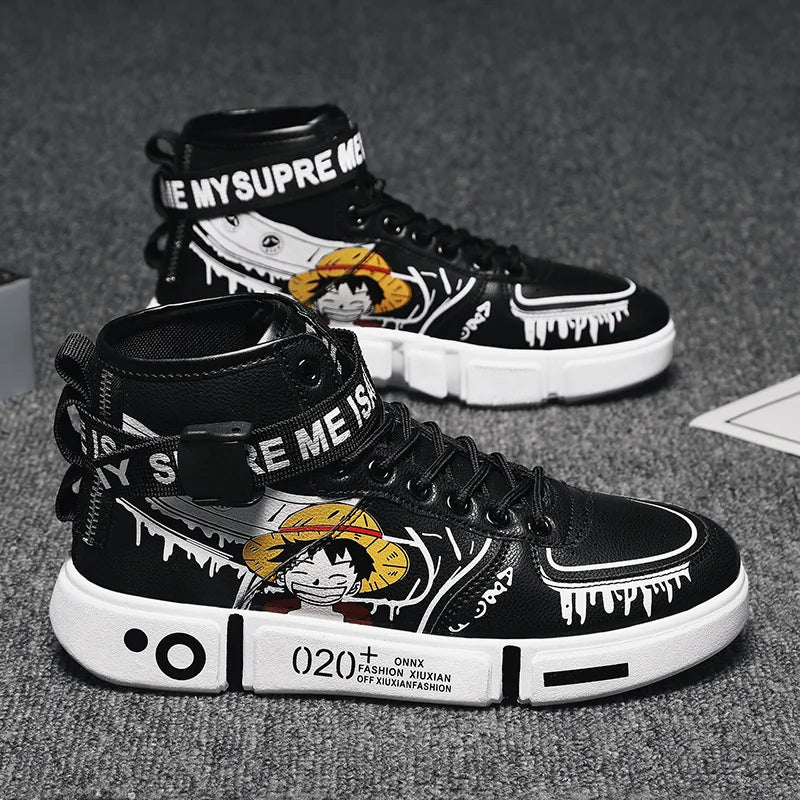 New One Piece Luffy High Top Sneakers - Autumn & Winter Leisure Sports Shoes for Students - Breathable, Non-Slip - Ideal Gift for Anime Fans