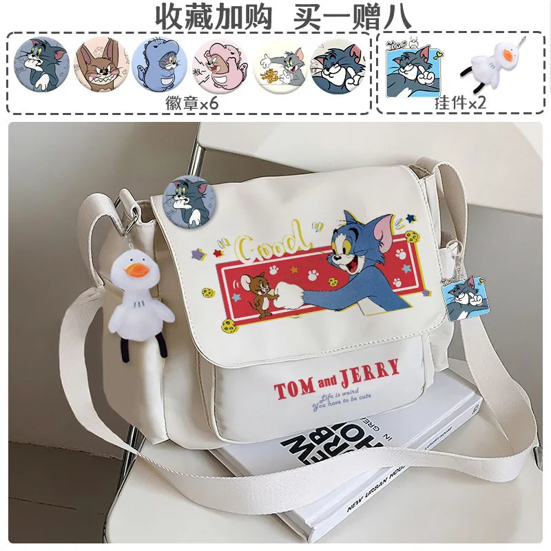 Tom And Jerry Crossbody One Shoulder Backpack Men'S And Women'S Canvas Bags Student Tote Bag Knapsack