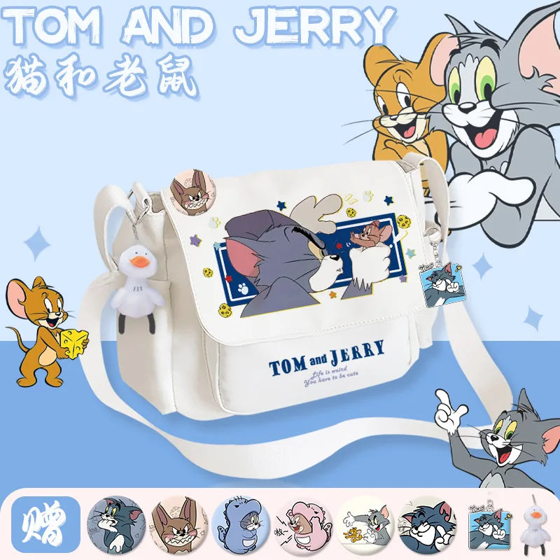 Tom And Jerry Crossbody One Shoulder Backpack Men'S And Women'S Canvas Bags Student Tote Bag Knapsack