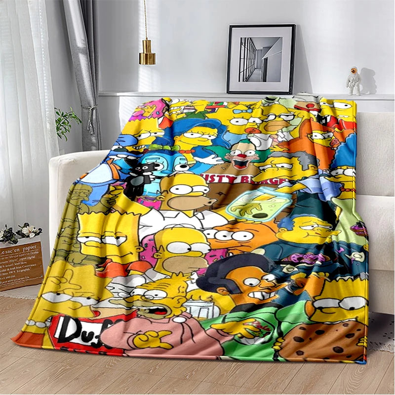 2025 New The Simpsons Cartoon Flannel Blanket - Soft, Comfortable Throw for Beds, Sofas, and Home - Perfect for Kids and Bedrooms