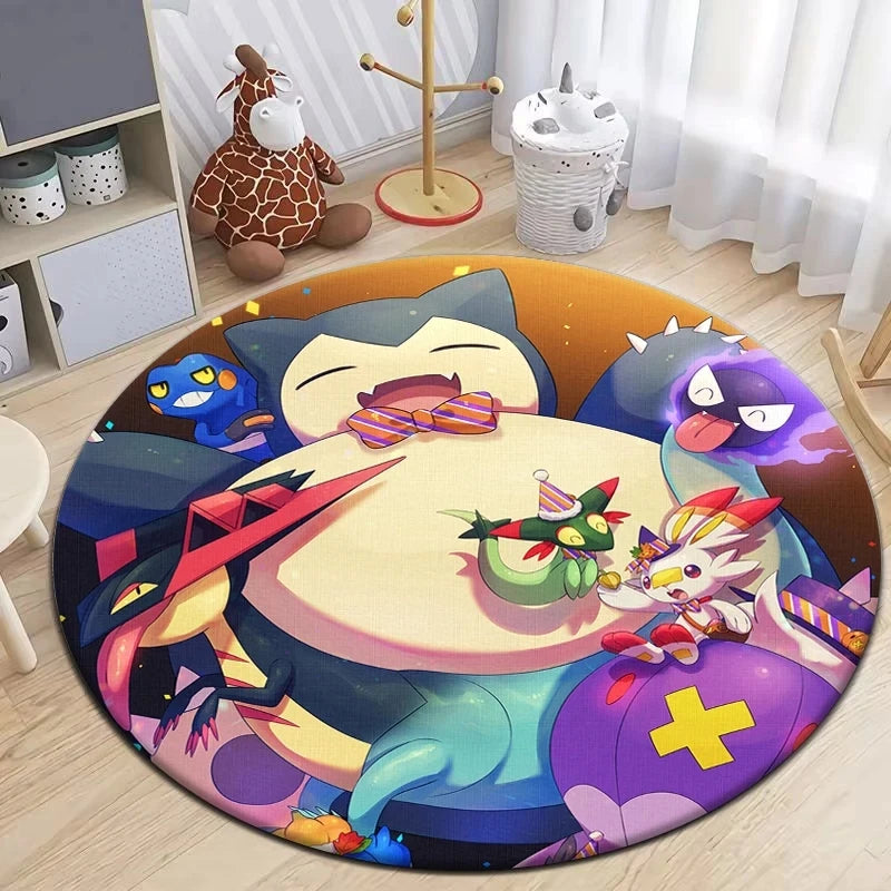 Pokémon Round Carpet - Cute Cartoon Printed Mat for Bedroom, Living Room, and Door - Retro Anime Area Rug for Picnic and Home Decor