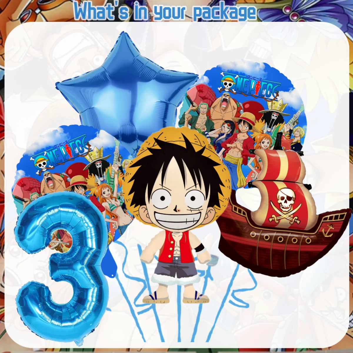 One Piece Birthday Party Supplies - Luffy & Zoro Themed Decorations - Complete Disposable Tableware Set with Tablecloth, Cups, Plates, Balloons