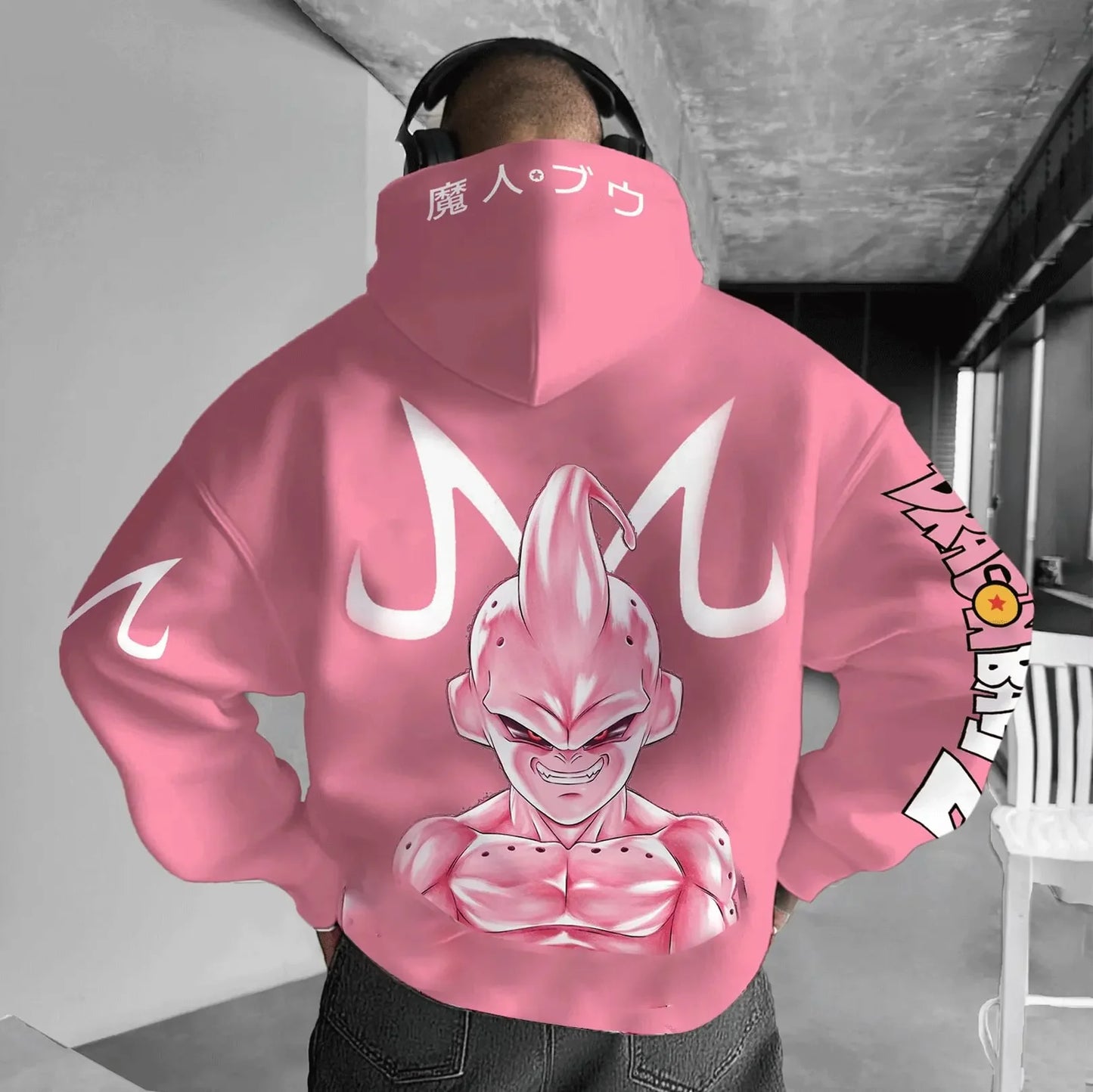 Dragon Ball Majin Boo Print Hoodie - Oversized Men's Hooded Sweatshirt - Loose Fit Pullover - Casual Streetwear