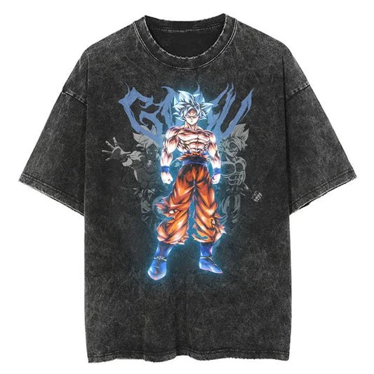 Dragon Ball Anime Graphic T-Shirt - Hip Hop Streetwear for Men - Washed Cotton, Oversized Summer Top - Vintage Style Short Sleeve Tee