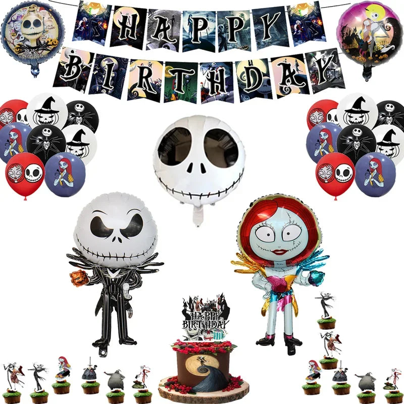 The Nightmare Before Christmas Party Supplies - Jack Skellington Theme Birthday Decorations - Includes Balloons, Banner, Tableware & Halloween Toys