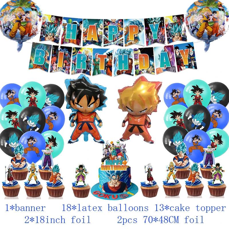 Anime Dragon Ball Birthday Party Decor Set - Includes Latex & Dragon Foil Balloons, Photo Backdrop Banner, Cake Topper - Perfect for Baby Showers & Celebrations