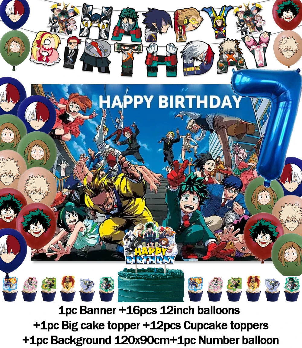 Hot Anime My Hero Academia Theme Kids Birthday Party Digital Balloon Banner Cake Topper Background Decoration Supplies