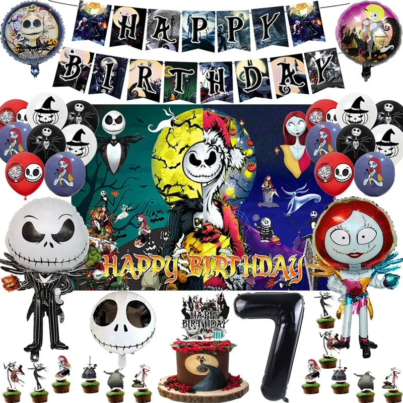 The Nightmare Before Christmas Party Supplies - Jack Skellington Theme Birthday Decorations - Includes Balloons, Banner, Tableware & Halloween Toys