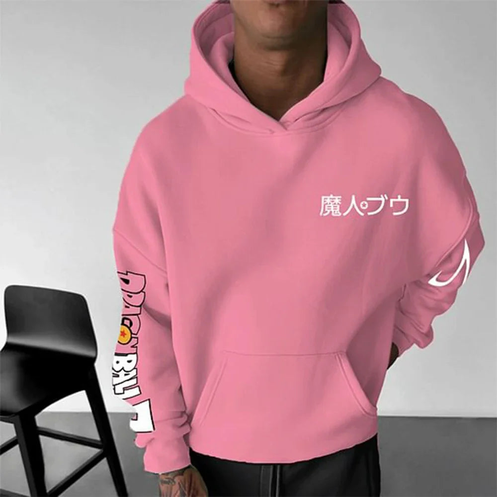 Dragon Ball Majin Boo Print Hoodie - Oversized Men's Hooded Sweatshirt - Loose Fit Pullover - Casual Streetwear