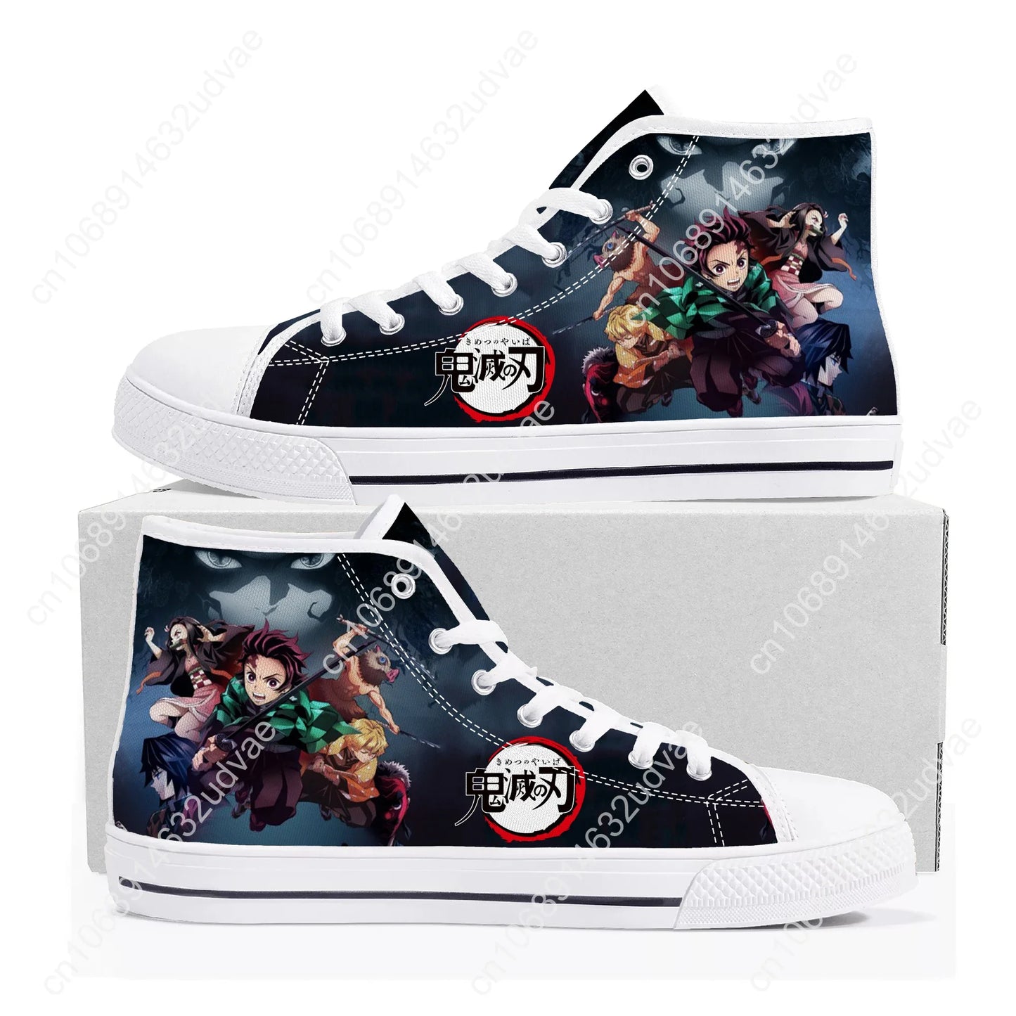 Demon Slayer Kimetsu No Yaiba High-Top Sneakers - Tanjiro & Nezuko Canvas Shoes for Men, Women, and Teenagers - Custom Casual Sneakers