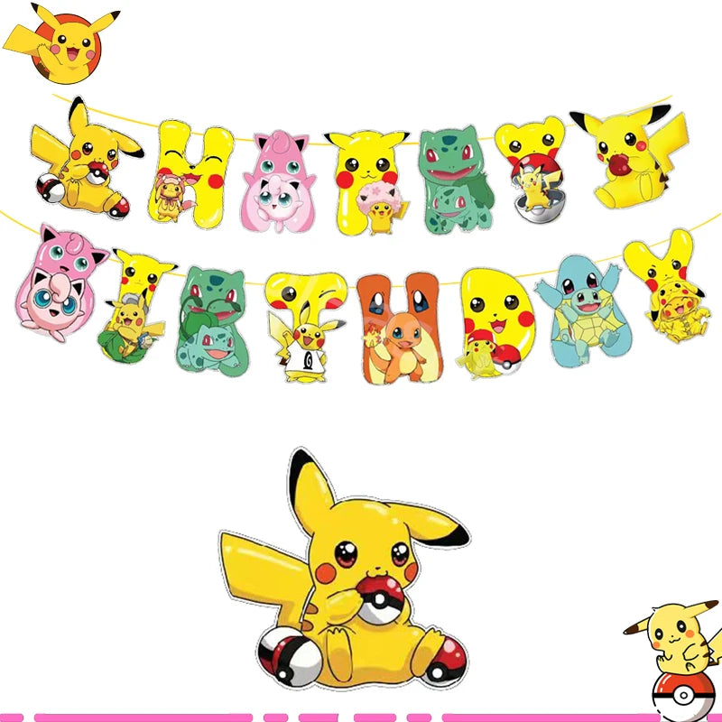 Pink Pikachu Pokemon Party Kit - Birthday & Baby Shower Decorations with Balloons, Stickers, Tablecloth, Cups, Plates - Complete Supplies Set