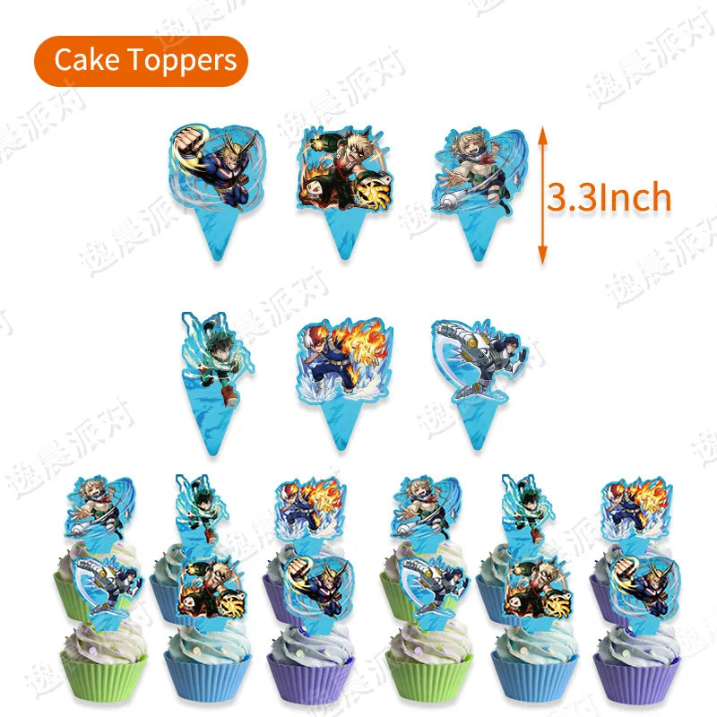 My Hero Academia Party Supplies Set - Includes Balloons, Flags, Cake Toppers - Birthday & Baby Shower Decorations - Kid-Friendly Anime Air Globos