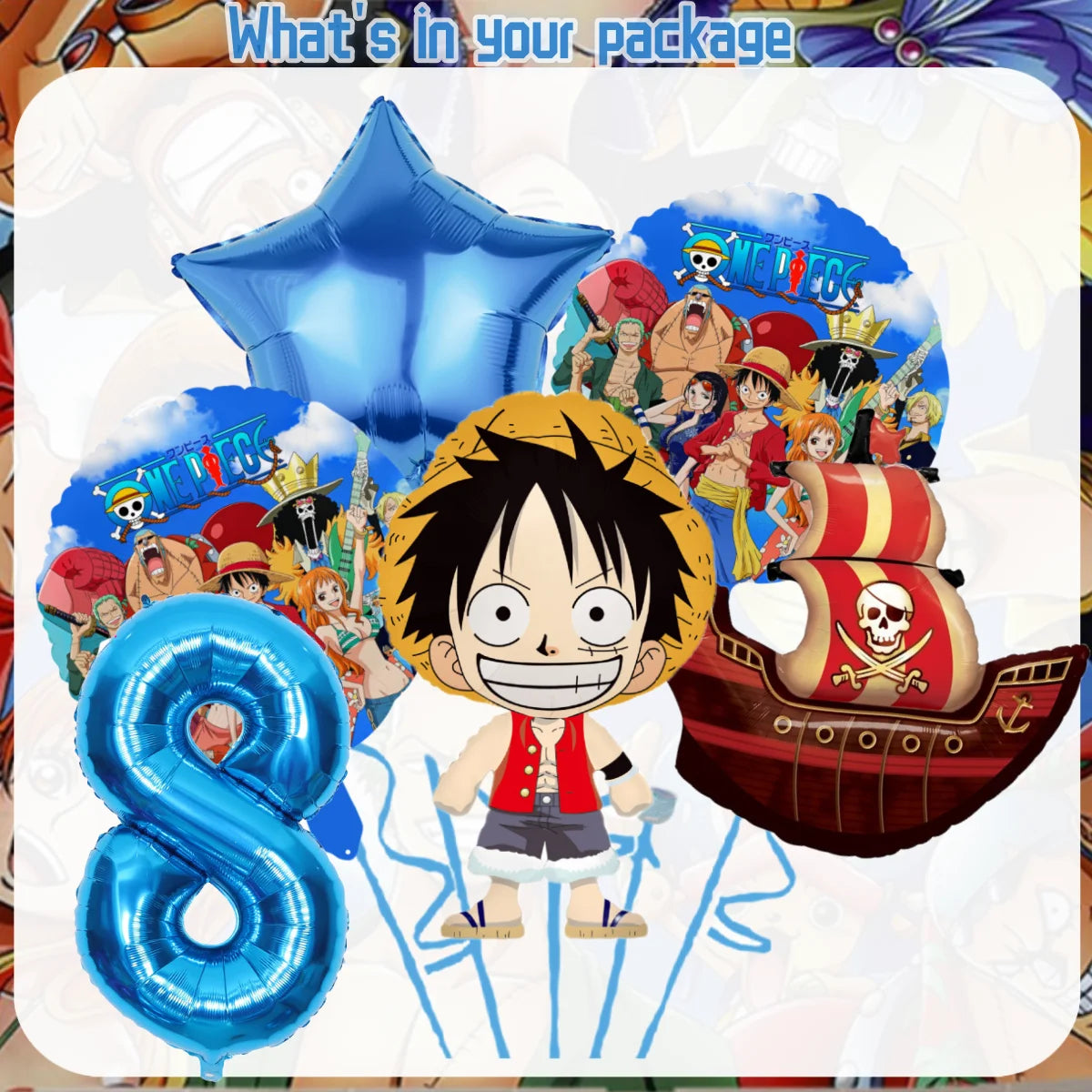 One Piece Birthday Party Supplies - Luffy & Zoro Themed Decorations - Complete Disposable Tableware Set with Tablecloth, Cups, Plates, Balloons