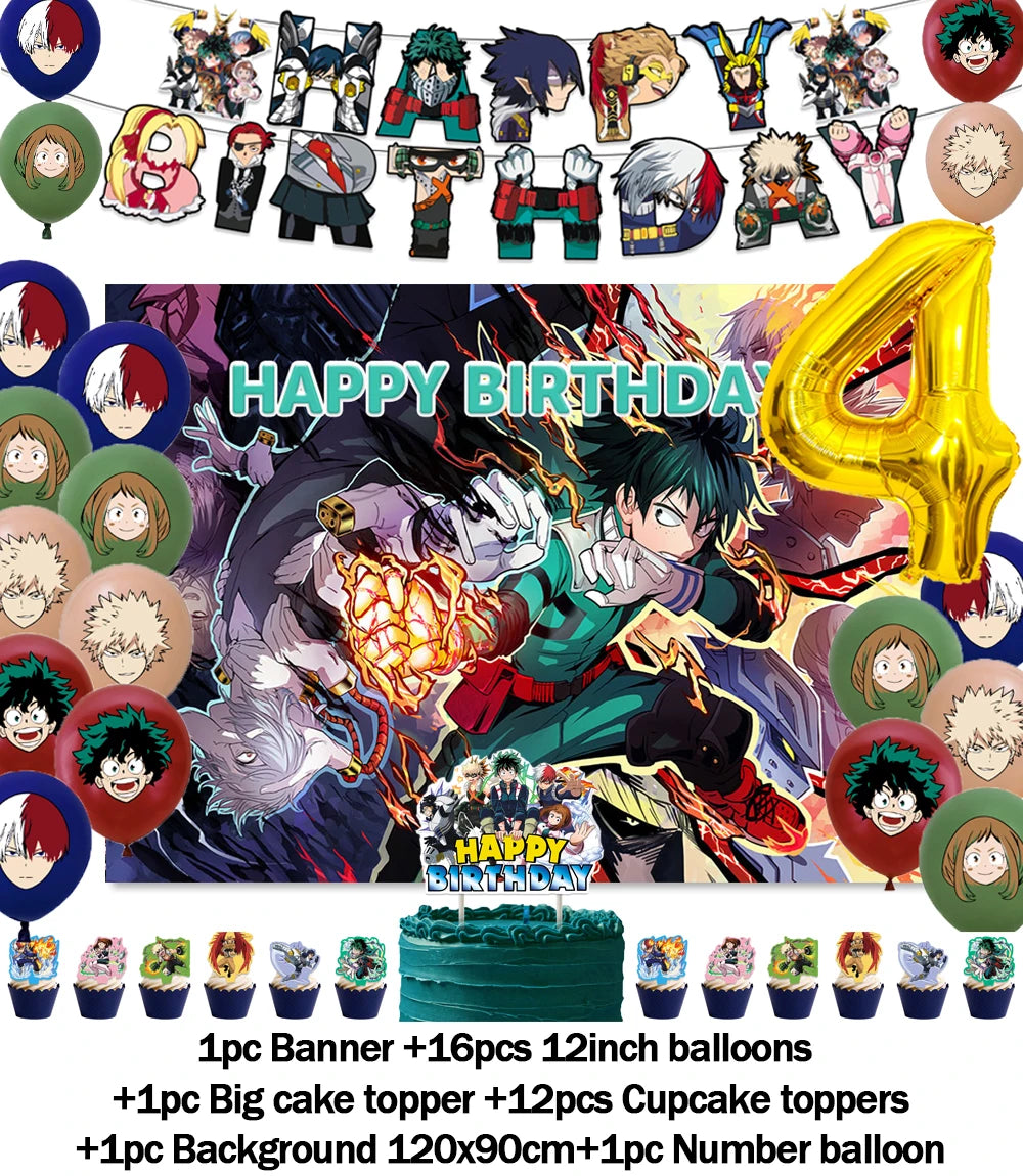 Hot Anime My Hero Academia Theme Kids Birthday Party Digital Balloon Banner Cake Topper Background Decoration Supplies