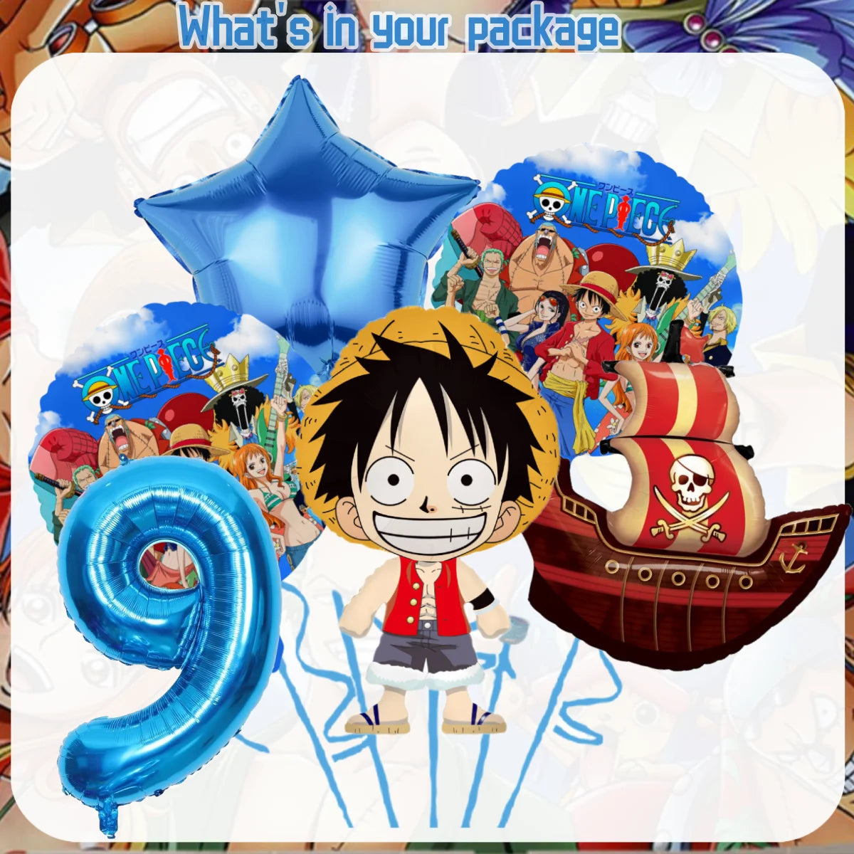 One Piece Birthday Party Supplies - Luffy & Zoro Themed Decorations - Complete Disposable Tableware Set with Tablecloth, Cups, Plates, Balloons