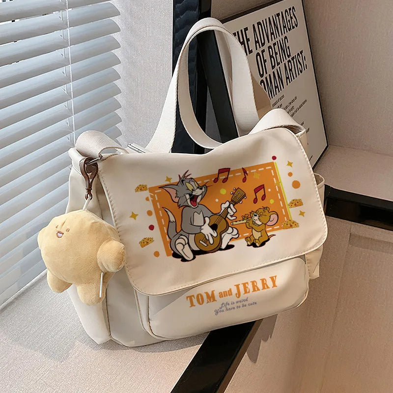 Tom And Jerry Crossbody One Shoulder Backpack Men'S And Women'S Canvas Bags Student Tote Bag Knapsack