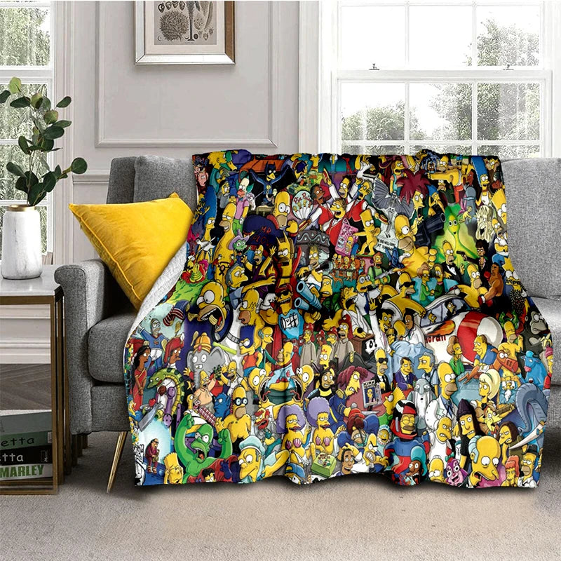 2025 New The Simpsons Cartoon Flannel Blanket - Soft, Comfortable Throw for Beds, Sofas, and Home - Perfect for Kids and Bedrooms