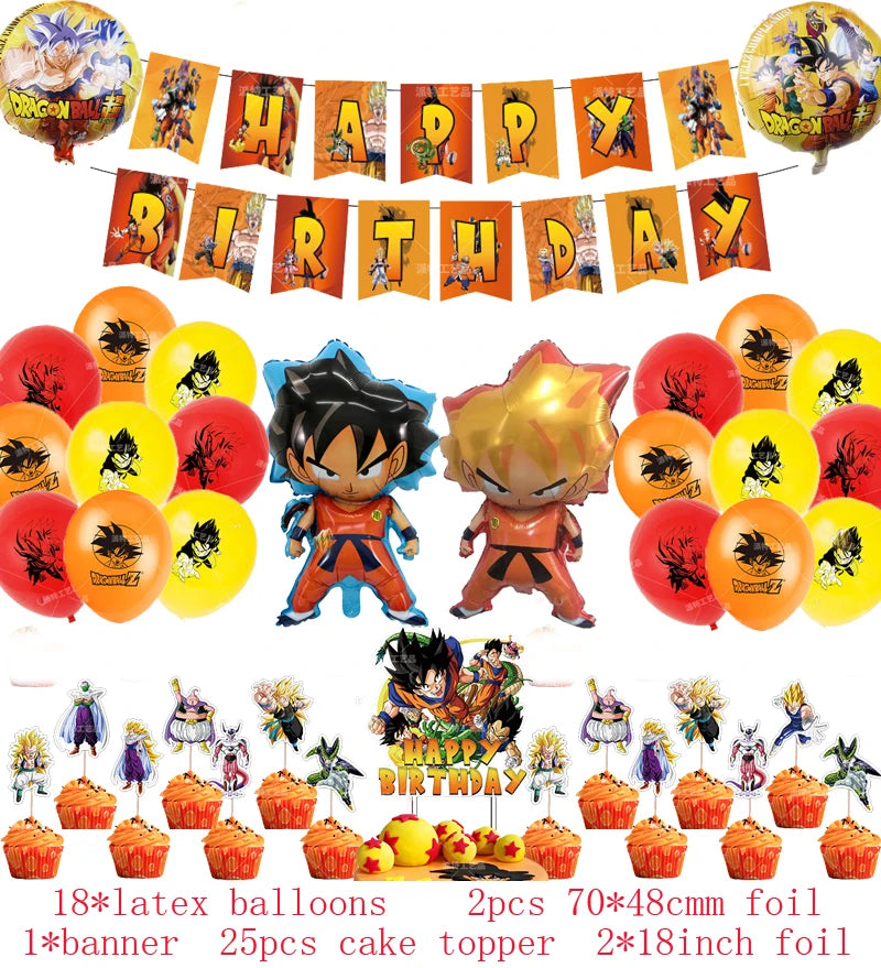 Anime Dragon Ball Birthday Party Decor Set - Includes Latex & Dragon Foil Balloons, Photo Backdrop Banner, Cake Topper - Perfect for Baby Showers & Celebrations