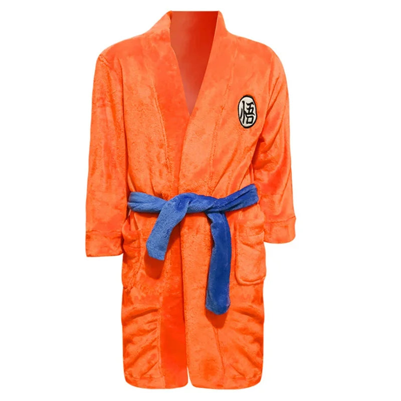 Dragon Ball Goku Themed Flannel Bathrobe - Unisex Adult Anime Sleepwear & Night Robe - Casual Home Clothing