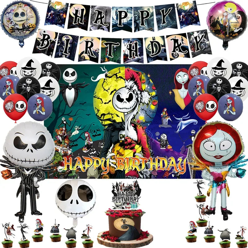 The Nightmare Before Christmas Party Supplies - Jack Skellington Theme Birthday Decorations - Includes Balloons, Banner, Tableware & Halloween Toys