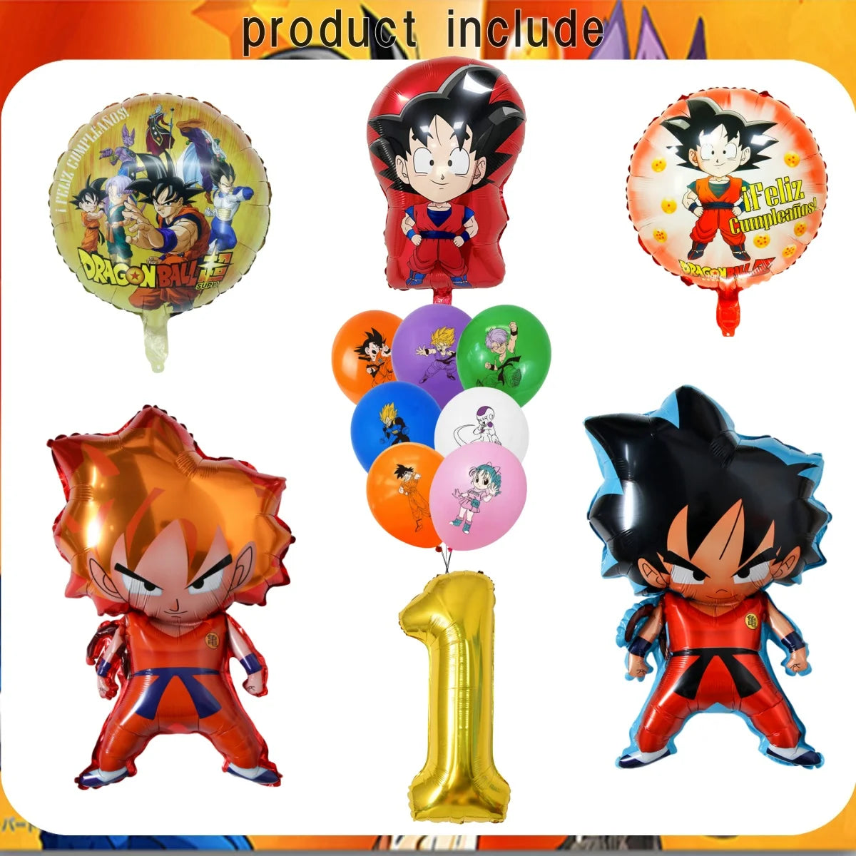 Dragon Ball Super Birthday Party Supplies - Goku Anime Theme Decorations - Disposable Tableware Set Includes Tablecloth, Plates, Cups, Balloons